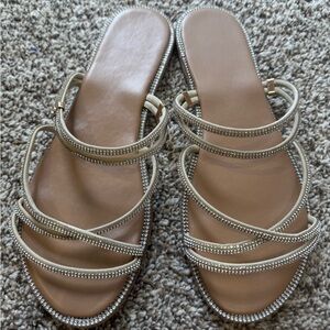 Embellished Strappy Slide Sandals - Cream